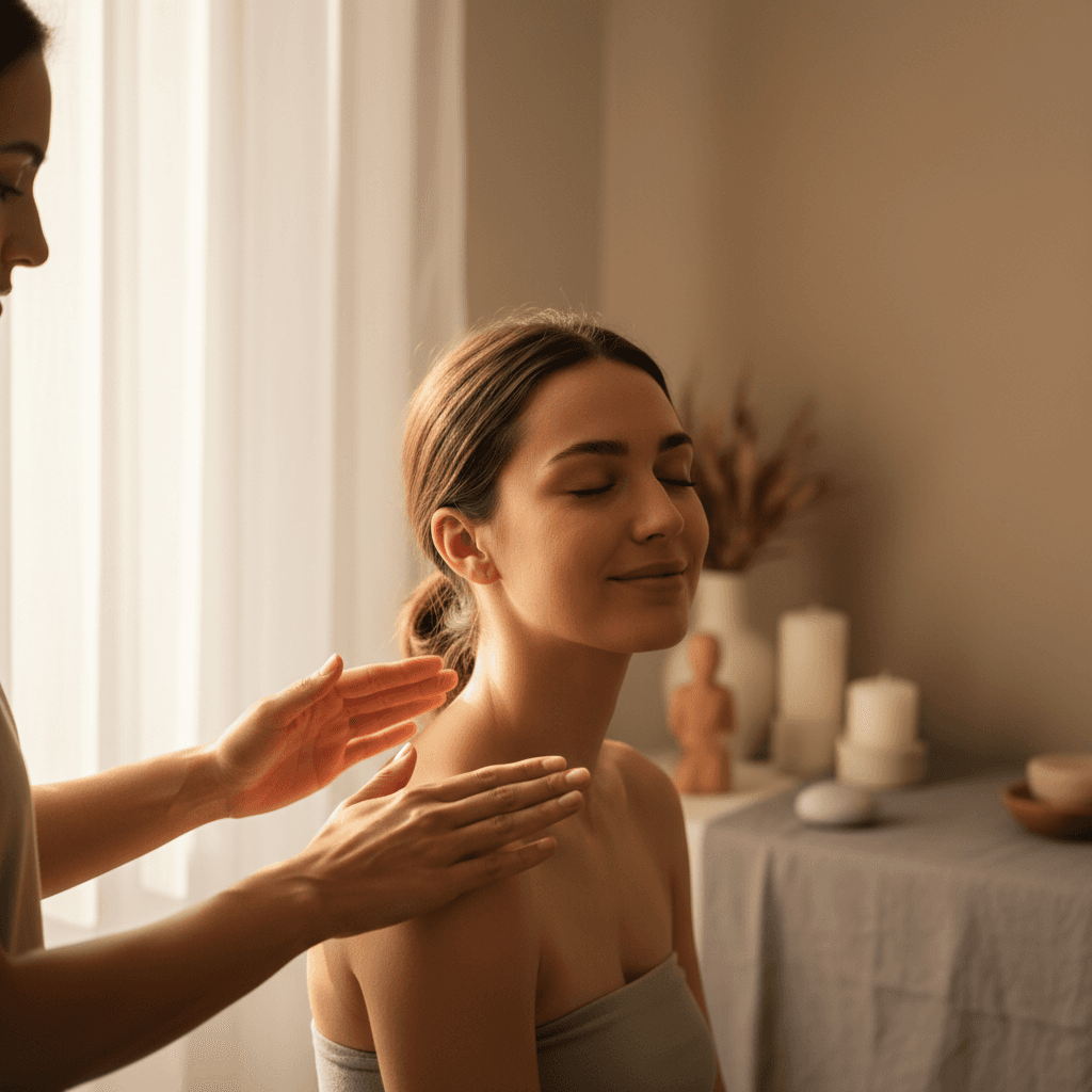 Client during 1:1 healing session with Hayley